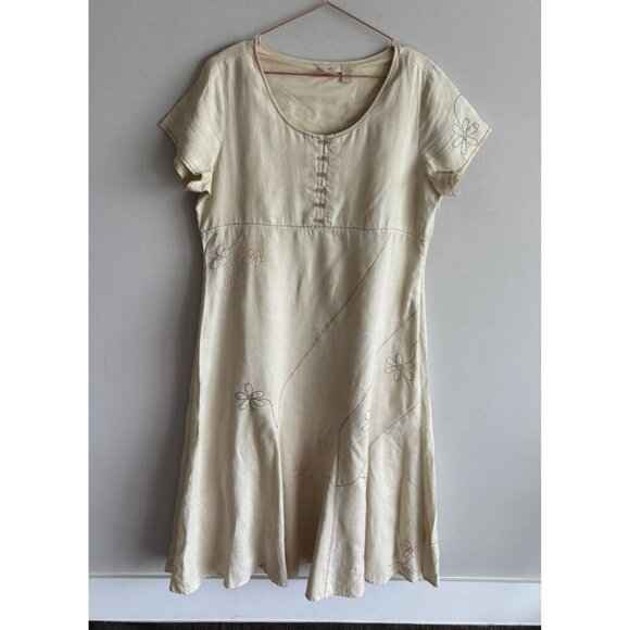 J.Jill Womens Crochet Short Slevee 100% Linen Long Embroidered Dress Beige Sz L - Picture 14 of 14
